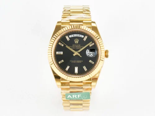 Day Date 40 228238 ARF 904L Steel Black Crystal Diamonds Bezel on President Bracelet VR3255